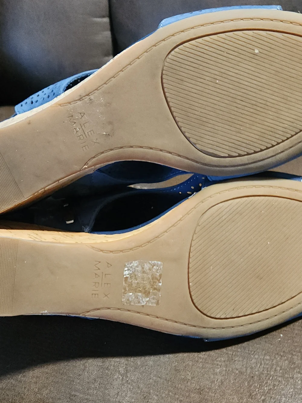 Alex Marie Navy Perforated Peep-Toe Cork Wedges